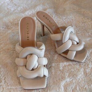 Coach Kellie Sand Leather Stilettos Slide Heels Shoes Size 5.5B NEW